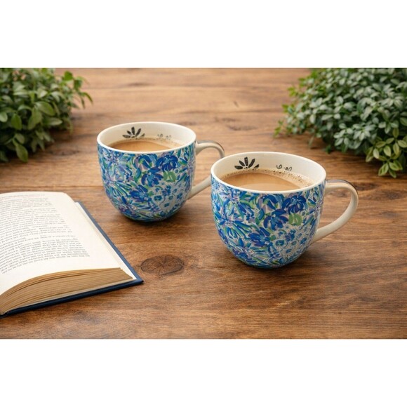 Lilly Pulitzer Other - Lilly Pulitzer Hidden Lion Blue Tropical 16oz Oversized Coffee Mugs Set of 2